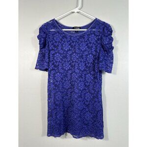 Bebe Top Womens Large Lace Purple Blue Short Sleeve Y2K Made In USA